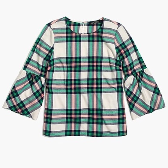 J. Crew Tops - J.Crew Flannel Bell Sleeves Top Size 00